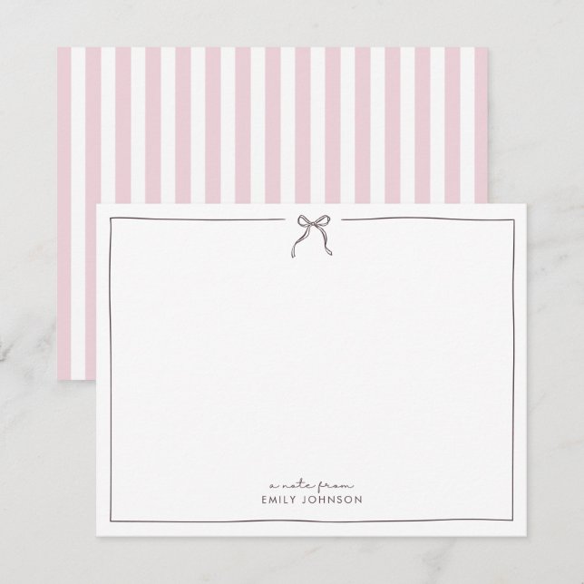 Pink , brown & Stripes a Note From Flat Note Card (Front/Back)