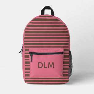 Pink Brown Stripes Personalize Pattern Printed Backpack