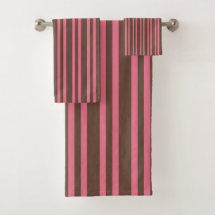 Pink Brown Stripes Seamless Pattern Bath Towel Set