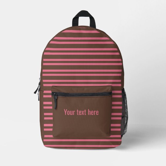 Pink Brown Stripes Seamless Personalise Pattern Printed Backpack (Front)