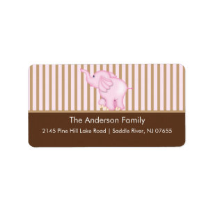 Pink & Brown Sweet Baby Elephant Address Label