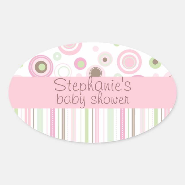 Pink Brown Sweet Girl Polka Dot Baby Shower Oval Sticker (Front)