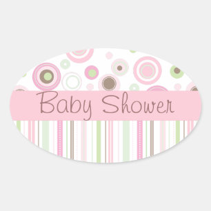 Pink Brown Sweet Girl Polka Dot Baby Shower Oval Sticker