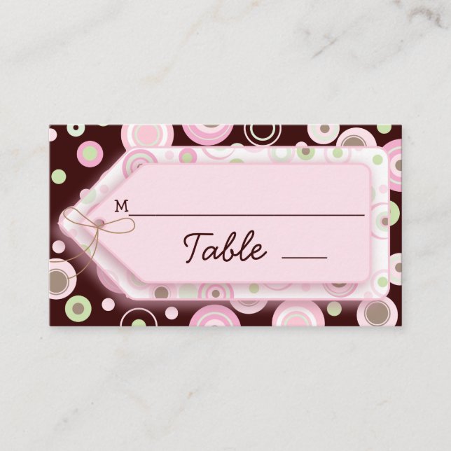 Pink Brown Sweet Girl Polka Dot Seating Cards (Front)