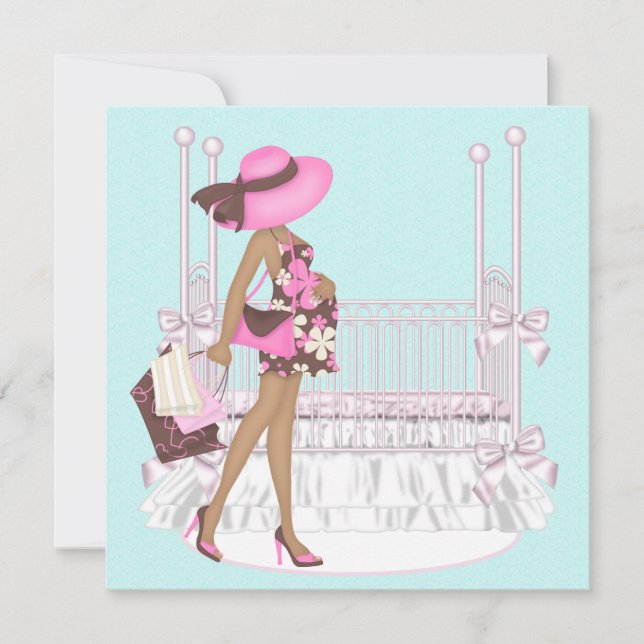 Pink Brown Teal Blue Baby Shower Invitations (Front)