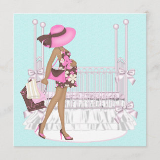 Pink Brown Teal Blue Baby Shower Invitations
