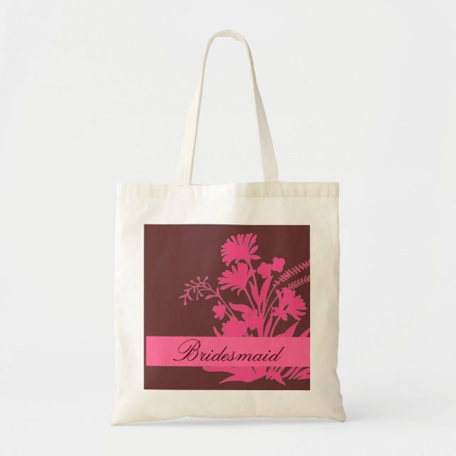 Pink brown theme bridesmaid floral custom bag (Front)