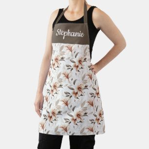 Pink Brown Watercolor Wildflower Custom Name Apron