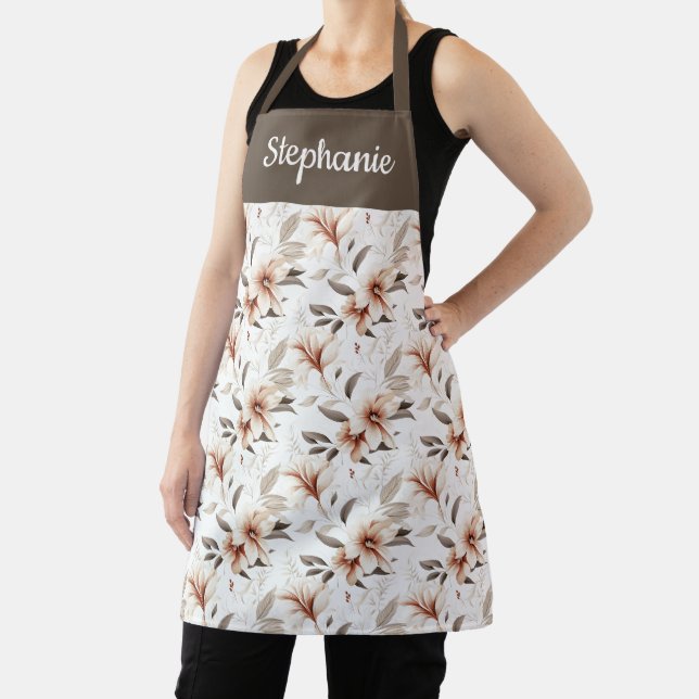 Pink Brown Watercolor Wildflower Custom Name Apron (Insitu)