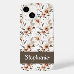 Pink Brown Watercolor Wildflower Name Case-Mate iPhone 14 Case