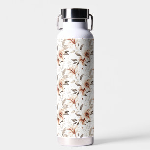 Pink Brown Watercolor Wildflower Water Bottle