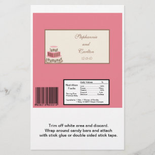Pink/Brown Wedding Cake Large Candy Bar Wrapper