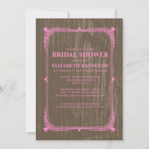 Pink Brown Western Barn Wood Bridal Shower Invites