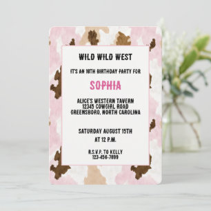 Pink Brown White Cowgirl Birthday Invitation