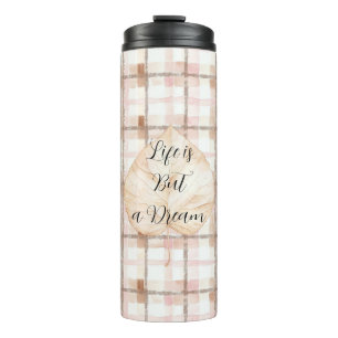 Pink Brown White Plaid Stripes Leaf Thermal Tumbler