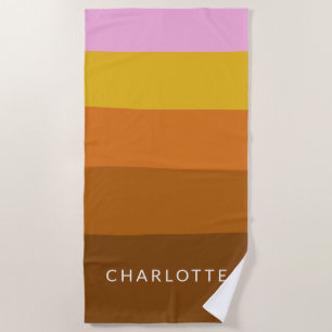 Pink Brown Wide Abstract Stripes Personalised  Beach Towel