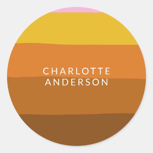 Pink Brown Wide Abstract Stripes Personalised   Classic Round Sticker (Front)