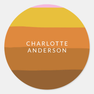 Pink Brown Wide Abstract Stripes Personalised Classic Round Sticker