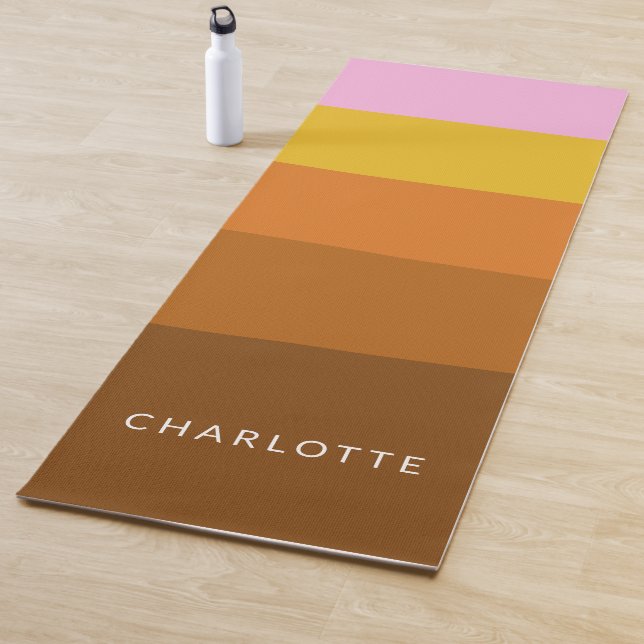 Pink Brown Wide Abstract Stripes Personalised   Yoga Mat (In Situ)