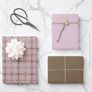 Pink & Brown Wrapping Paper Set of 3