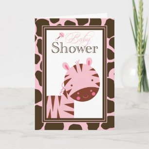 Pink + brown zebra girls baby shower invitation