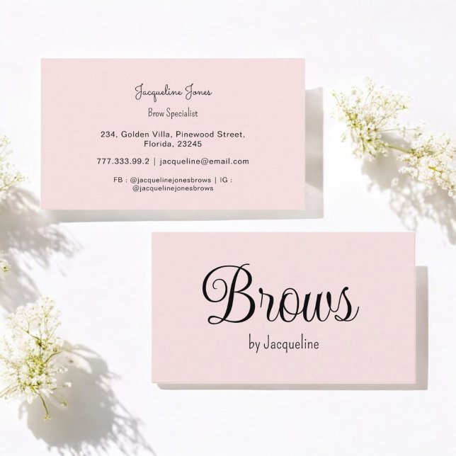 Pink Brows Beauty Simple Script  Business Card (Creator Uploaded)