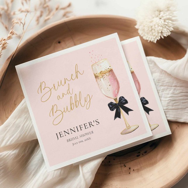 Pink Brunch and Bubbly Bridal Shower Napkin (Pink Champagne and Black Bow Bridal Shower Napkins)