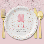 Pink Brunch and Bubbly Bridal Shower Paper Plate<br><div class="desc">Two pink glass flutes on a background of pink and gold confetti,  these paper plates are perfect for a bridal shower brunch and bubby theme. MATCHING items in our collection.</div>