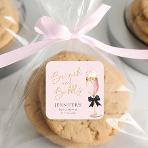 Pink Brunch and Bubbly Bridal Shower Square Sticker