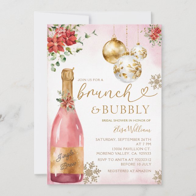 Pink Brunch and Bubbly Champagne  Bridal Shower  Invitation (Front)