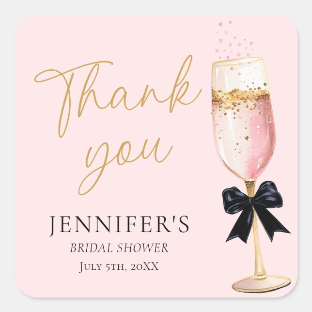 Pink Brunch and Bubbly Thank you Square Sticker (Front)