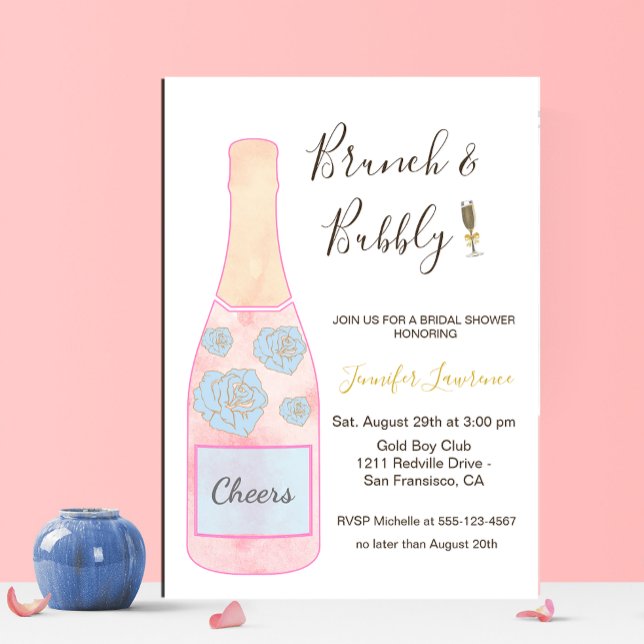 Pink Brunch Bubbly Champagne Bottle Bridal Shower Invitation (Creator Uploaded)