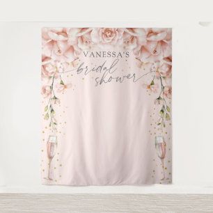 Pink Brunch & Bubbly floral Bridal Shower backdrop Tapestry