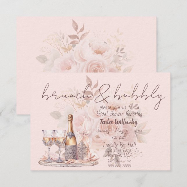 Pink Brunch & Bubbly Wedding Shower Invitation (Front/Back)