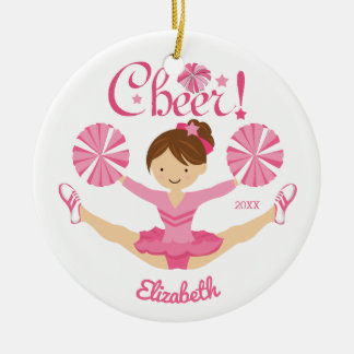 Pink Brunette Cheerleader Personalised Ornament
