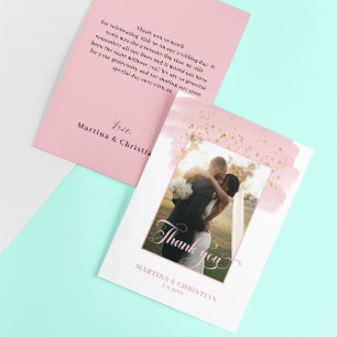 Pink Brush Gold Sparkles Wedding  Thank You Card