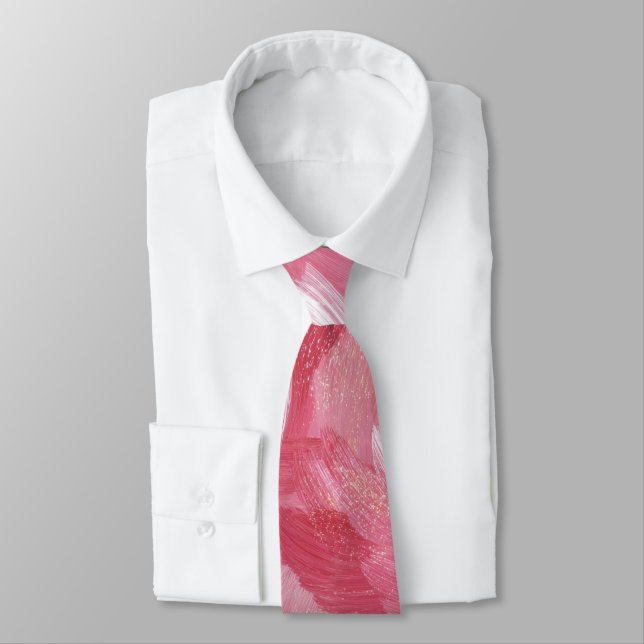 Pink Brush Stroke Glitter Abstract Pattern Tie (Tied)