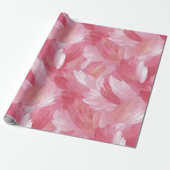 Pink Brush Stroke Glitter Abstract Pattern Wrapping Paper (Unrolled)