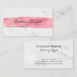 Pink Brush Stroke Silver White Foil Marble Business Card