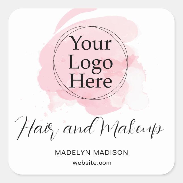 Pink brush stroke Typography for Hair Makeup Logo Square Sticker (Front)