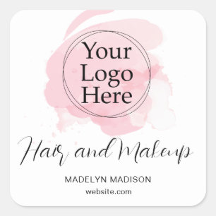 Pink brush stroke Typography for Hair Makeup Logo Square Sticker