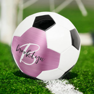 Pink Brushed Metal Black White Script Monogram Football