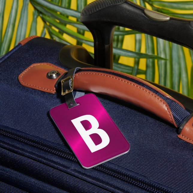 Pink Brushed Metallic Monogram Initial Luggage Tag (Front Insitu 1)