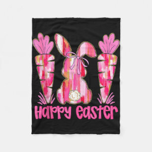 Pink brushstroke bunny carrot happy easter tank fleece blanket