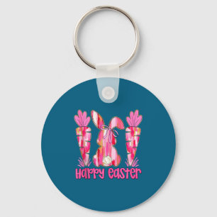 Pink brushstroke bunny carrot happy easter tank key ring