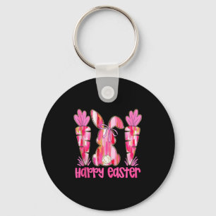 Pink brushstroke bunny carrot happy easter tank key ring