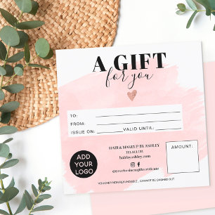 Pink brushstroke chic square gift certificate logo