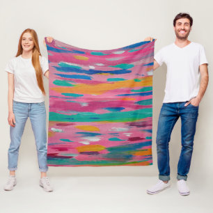 Pink Brushstrokes Abstract Print Fleece Blanket