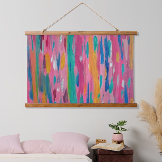 Pink Brushstrokes Abstract Print   Hanging Tapestry (Bedroom)
