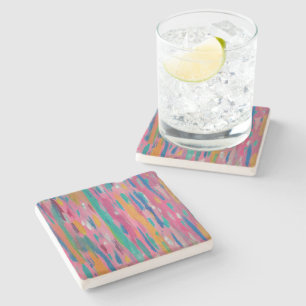 Pink Brushstrokes Abstract Print  Stone Coaster
